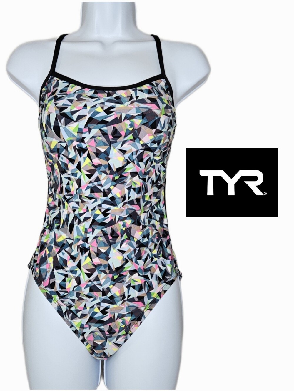 NWT TYR Durafast Elite Trinity One-Piece Swimsuit Prismbreak Black/Pink Sz M 34